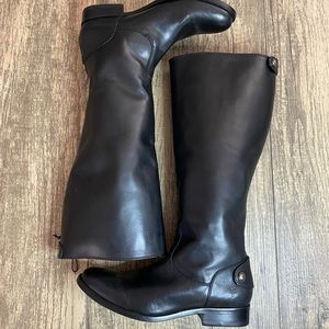 Frye Melissa Black Leather Tall Riding Boots Back Zip 8 1/2